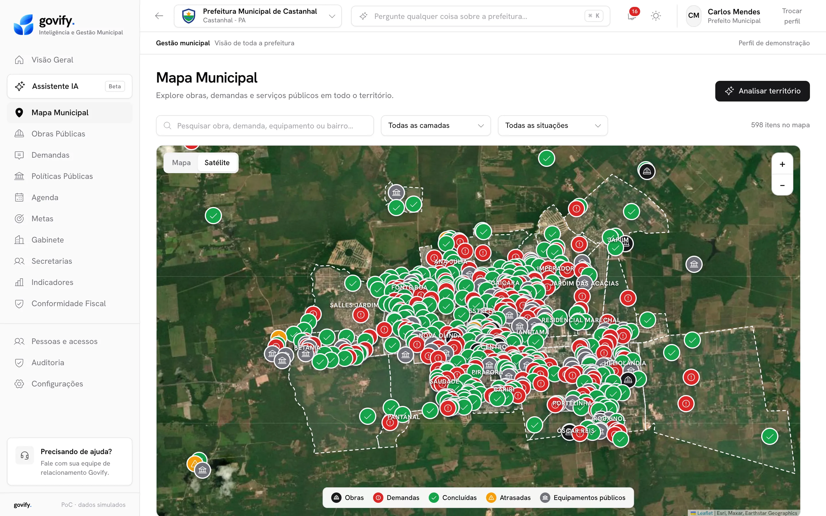 Tela Mapa municipal do Govify